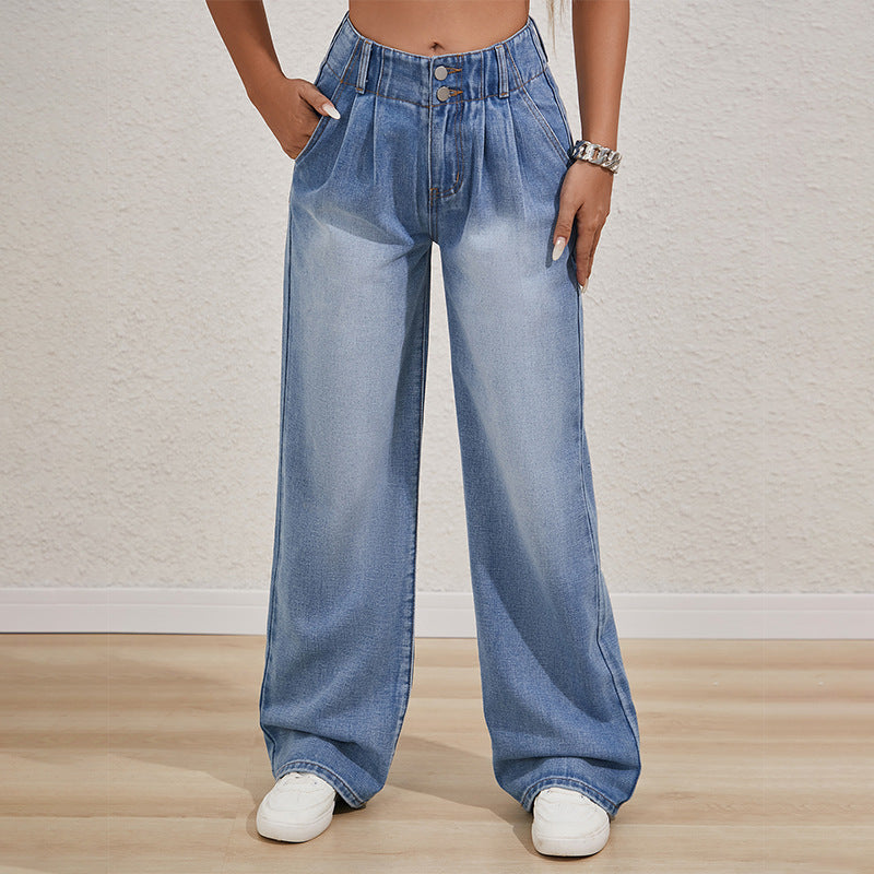 Wide Leg Street Button Loose Draggle-tail Jeans