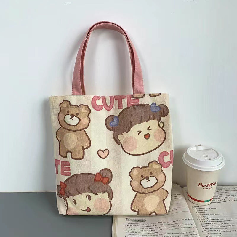 Canvas Cartoon Fresh Style Hand Leisure Handbags