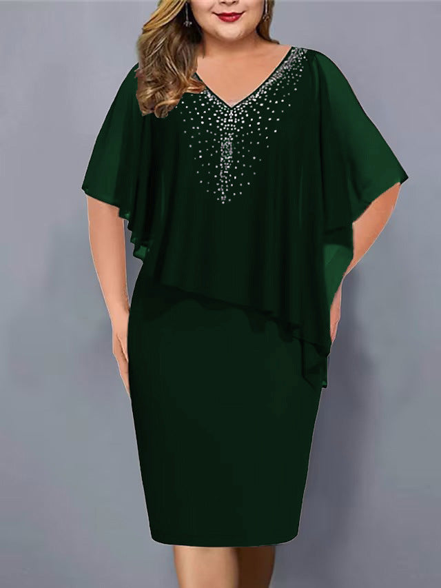 Women's Summer Shawl Chiffon Rhinestone Elegant Banquet Dress