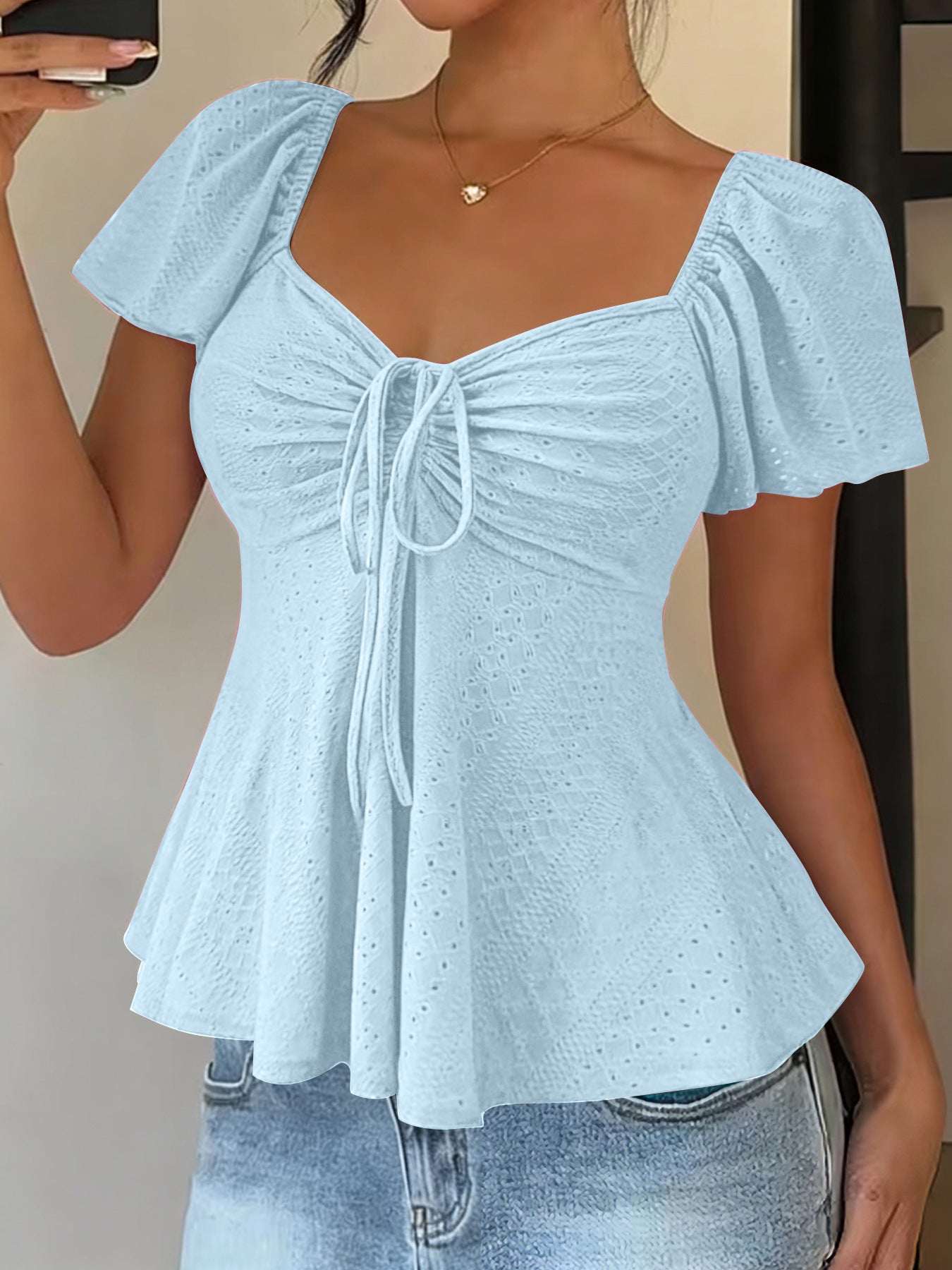 Women's Collar Beam Tie Sexy Sleeve Solid Shorts
