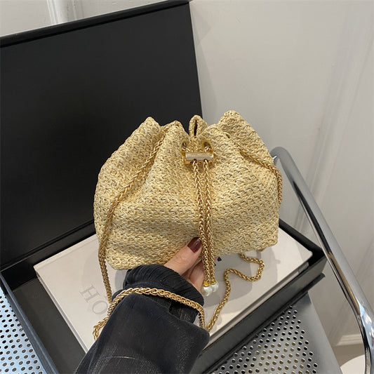 Women's Straw Summer Beach Chain Diamond Crossbody Bags