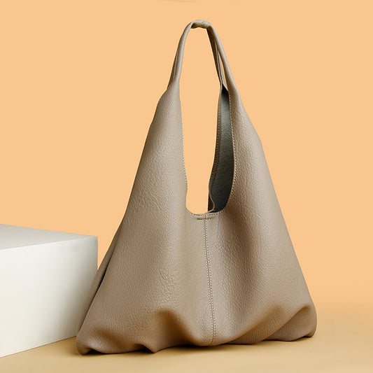 Women's Solid Color Simple Large Capacity Soft Shoulder Bags