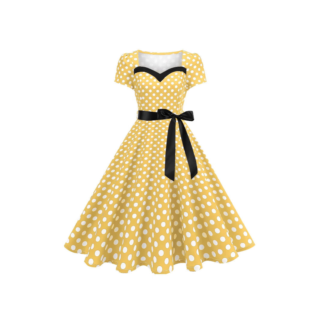 Women's Wear Hepburn Style Dress Sleeve Large Swing Polka Dresses