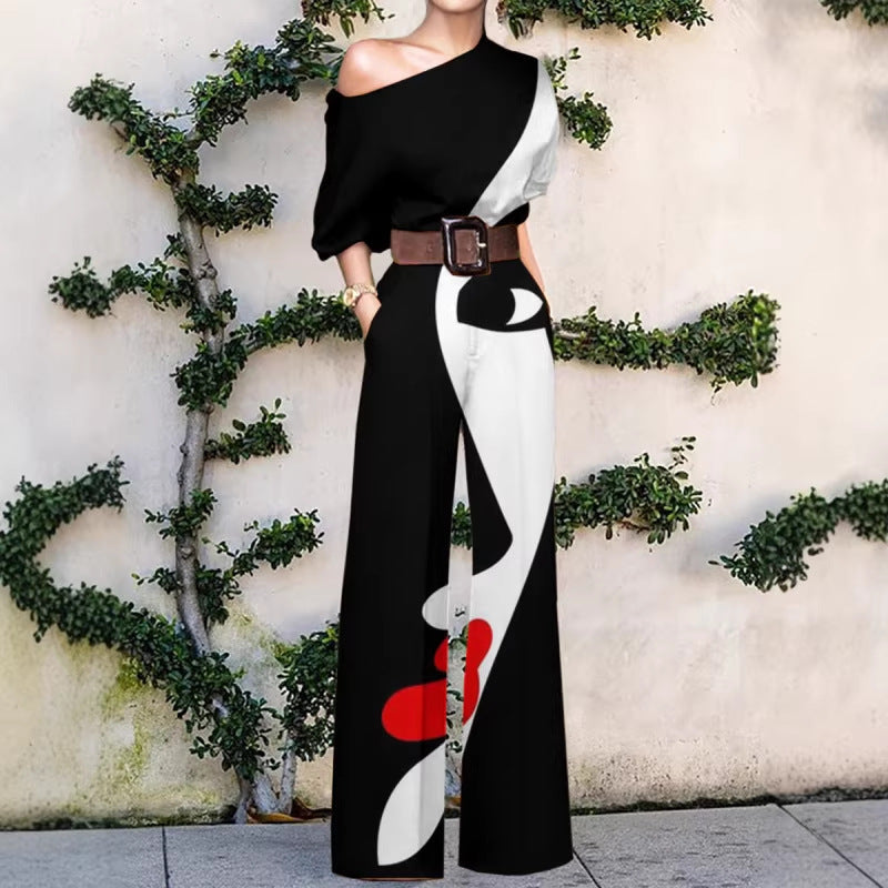 Women's Summer Fashion Printed Holiday Casual High Waist Jumpsuits