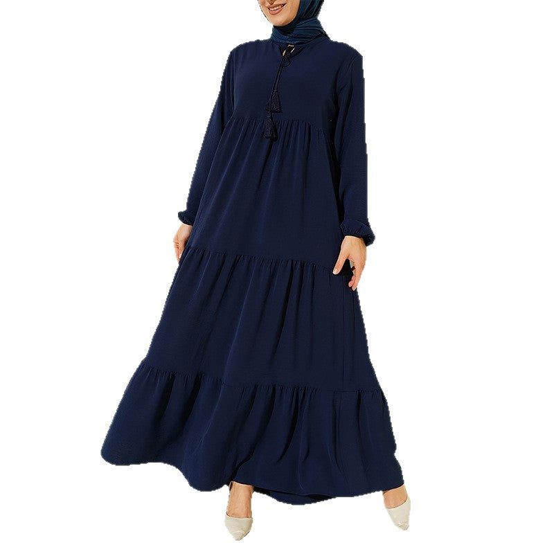 Women's Autumn Round Neck Long Sleeve Single-breasted High Waist Dress