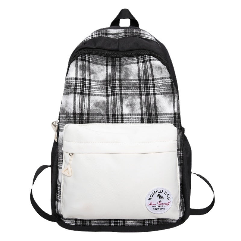 College Female Color Matching Plaid Male Backpacks