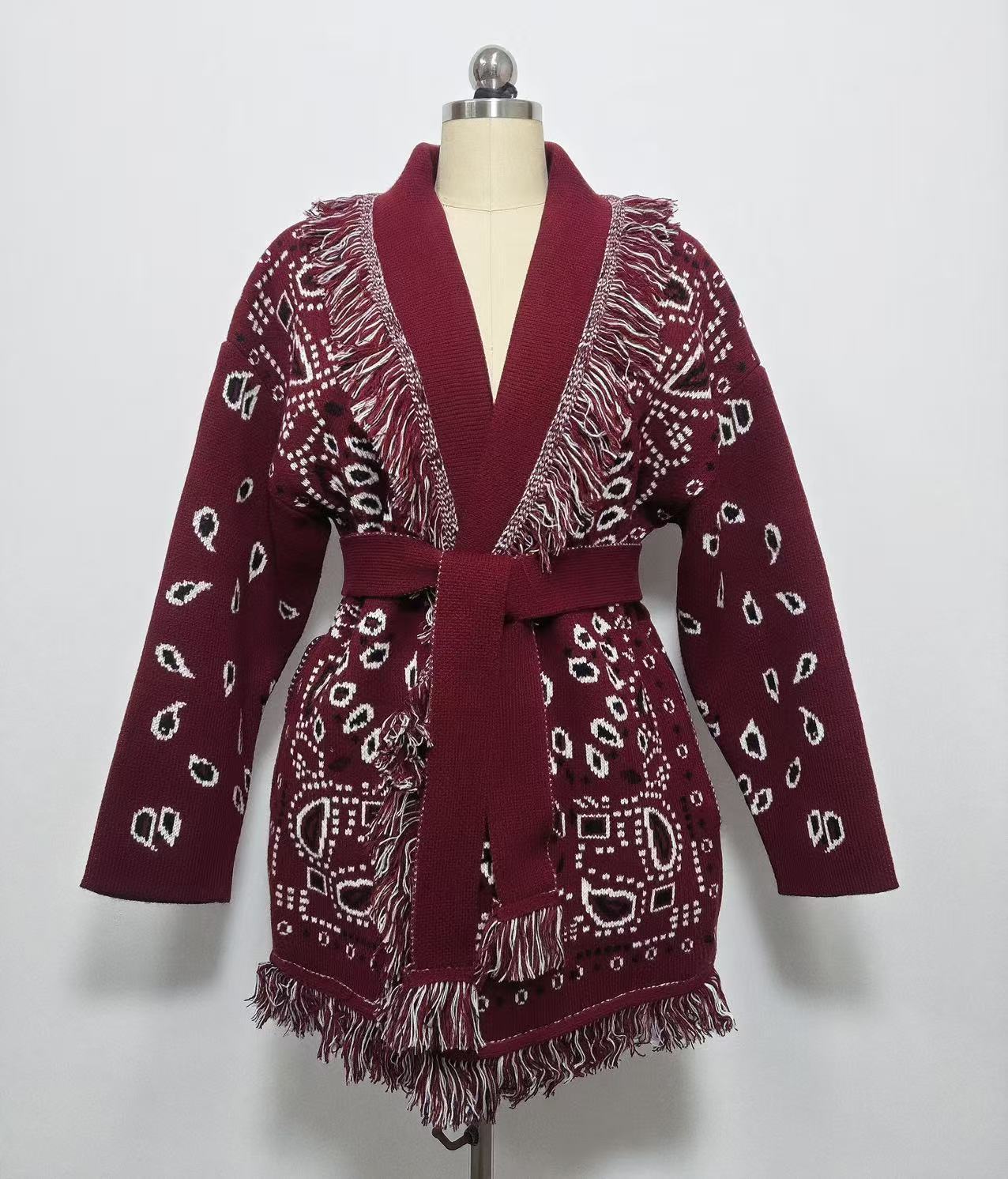 Women's Thick Tassel Jacquard Mid-length Loose Color Matching Sweaters