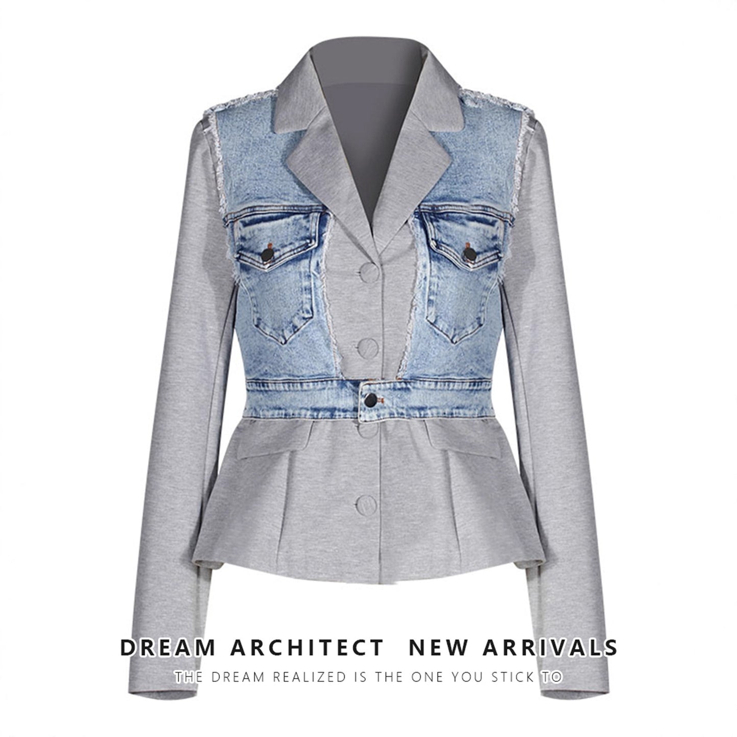Denim Stitching Gray Autumn Design Sense Blazers