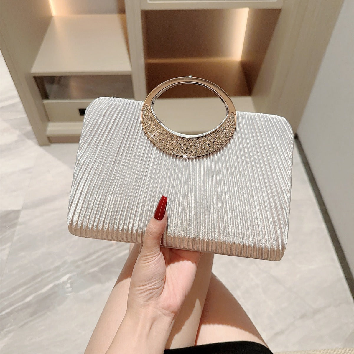Pleated Dinner Rhinestone Banquet Clutch Dress Garment Evening Bags