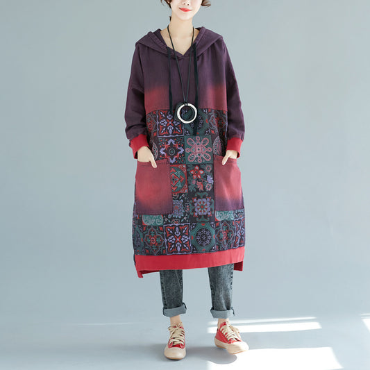 Mid-length Hooded Large Washed Distressed Casual Dress Dresses
