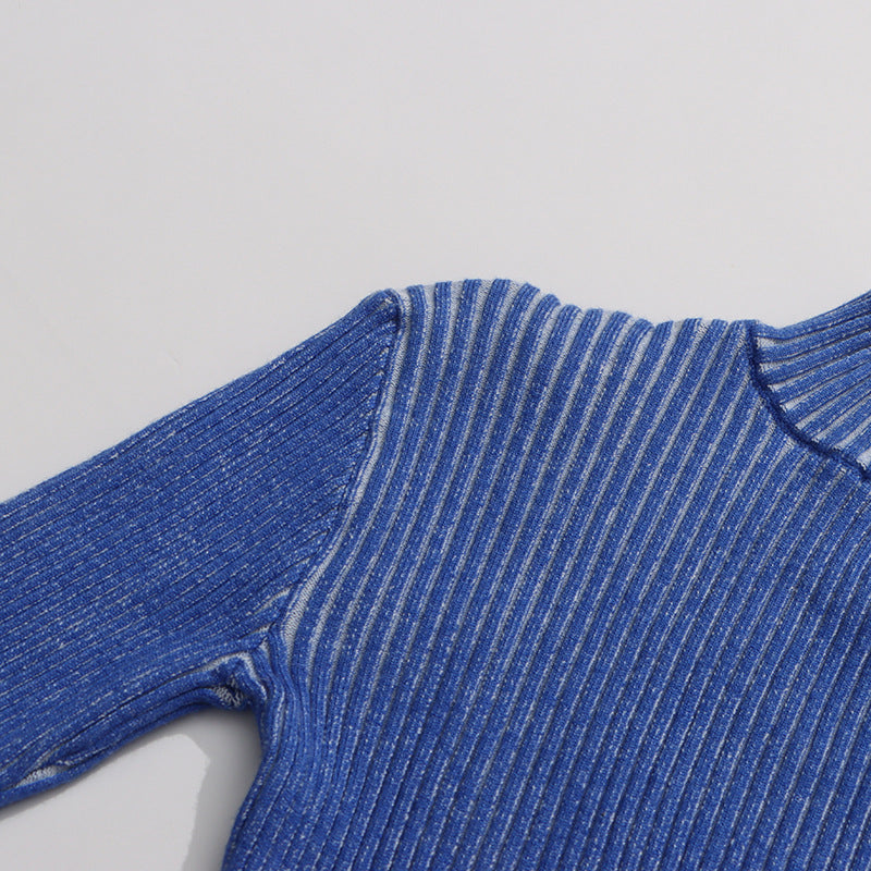 Color Round Neck Striped Design Large Sweaters