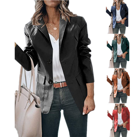 Women's Elegant Lapel Single Breasted Solid Color Tops
