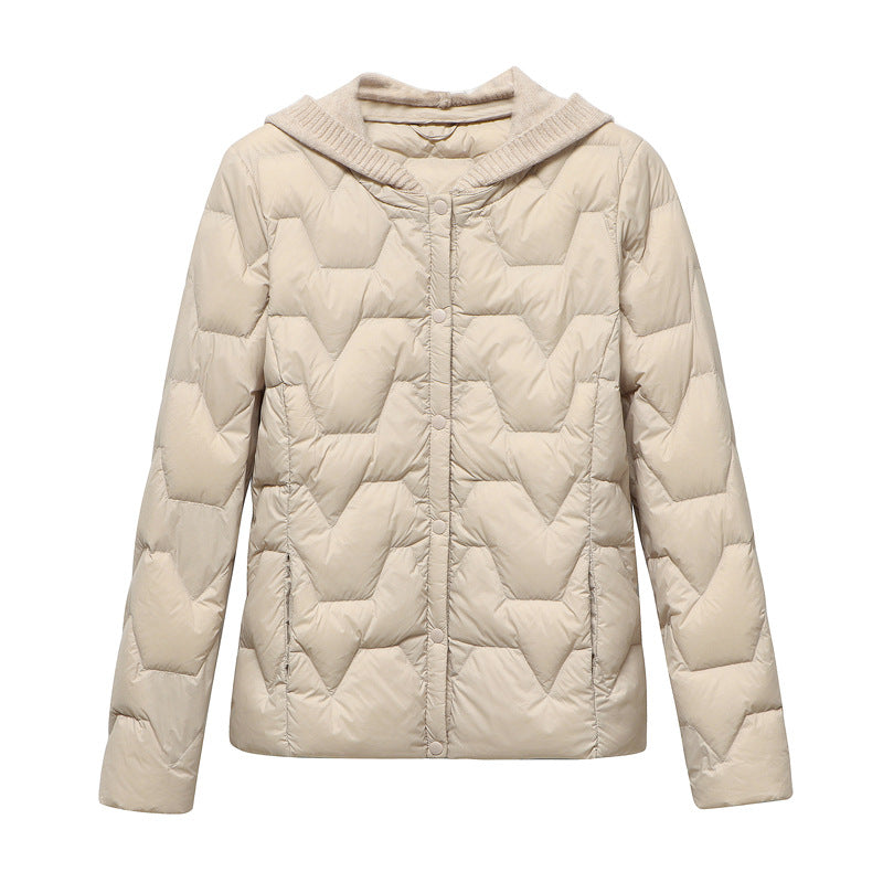 Women's Down Knitted Hooded Breasted Lightweight Shorts