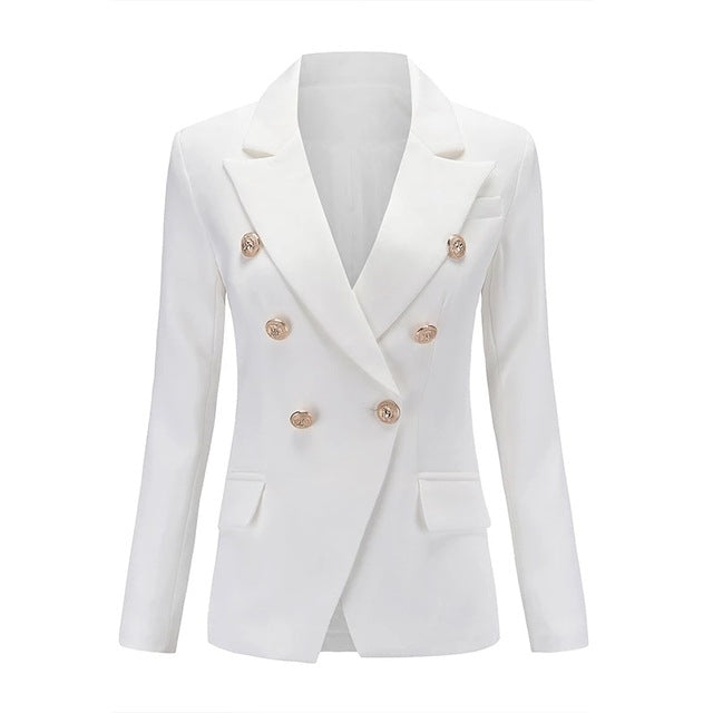Double Breasted Collar Pure Black Slim Blazers