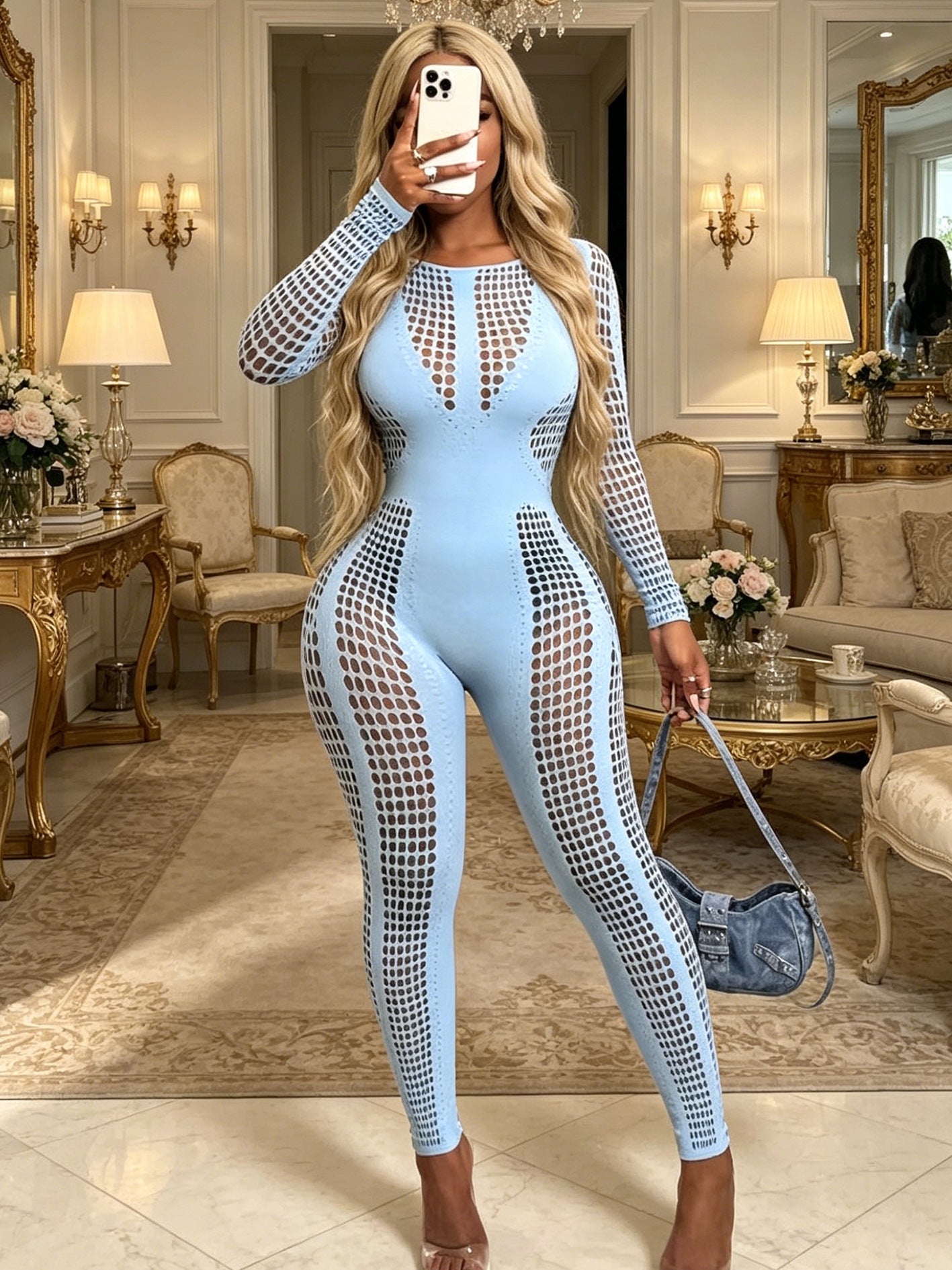 Women's Festival Long Sleeve Hollow High Waist Slim Fit Sexy Fashion Women's Jumpsuit/clothing