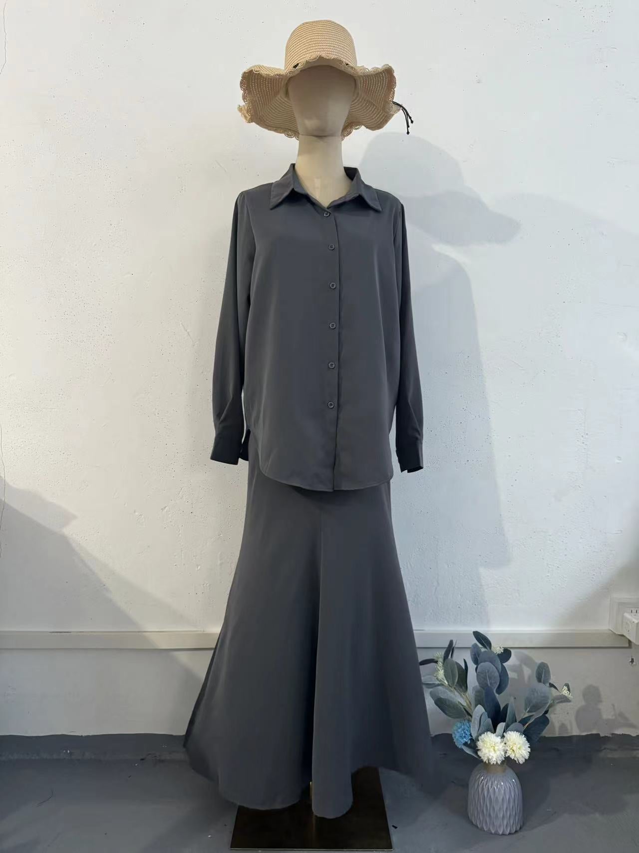 Women's Loose Long-sleeved Shirt Elastic Waist Dress Suits