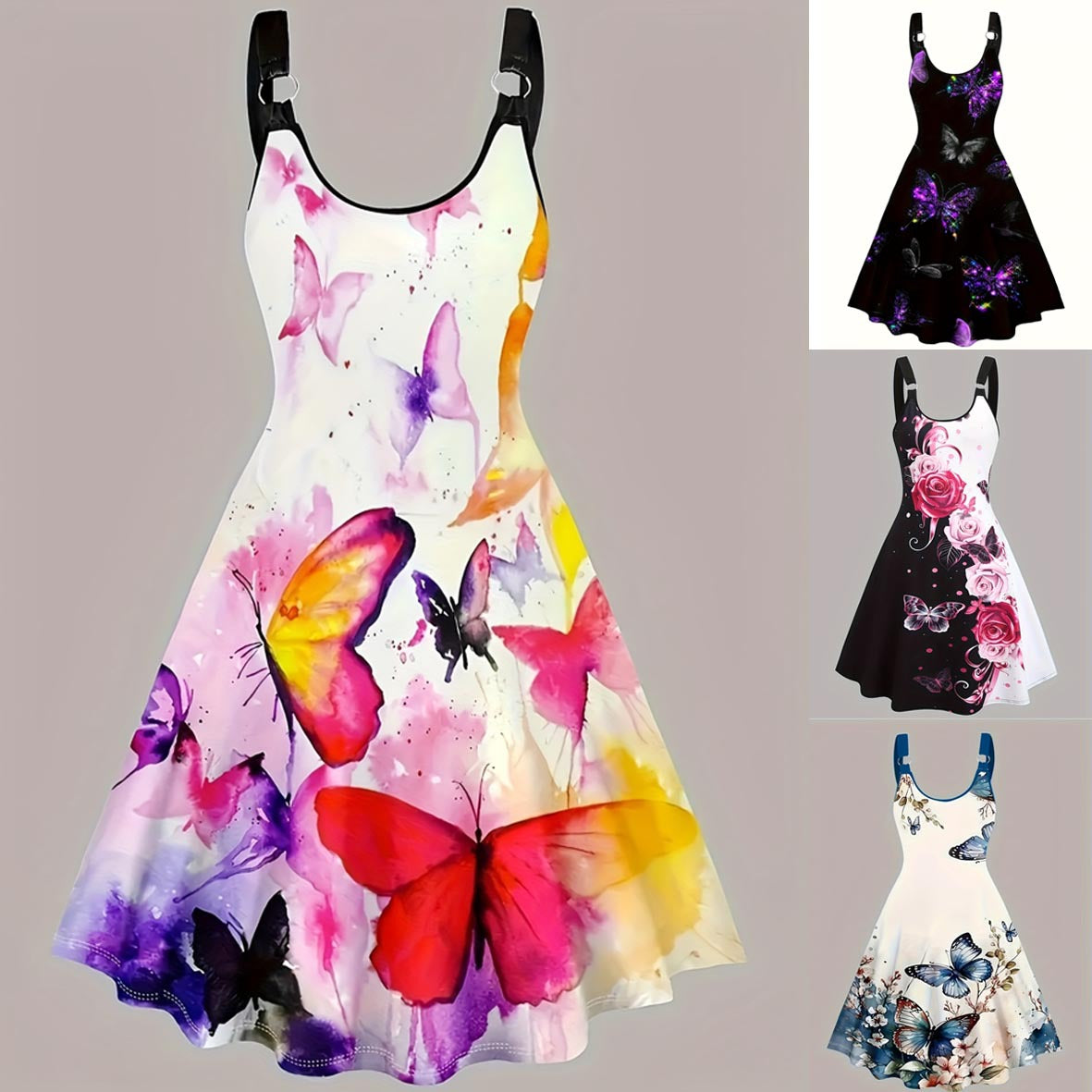 Women's Fashion Wear Summer Sexy Three-dimensional Butterfly Printing Dress