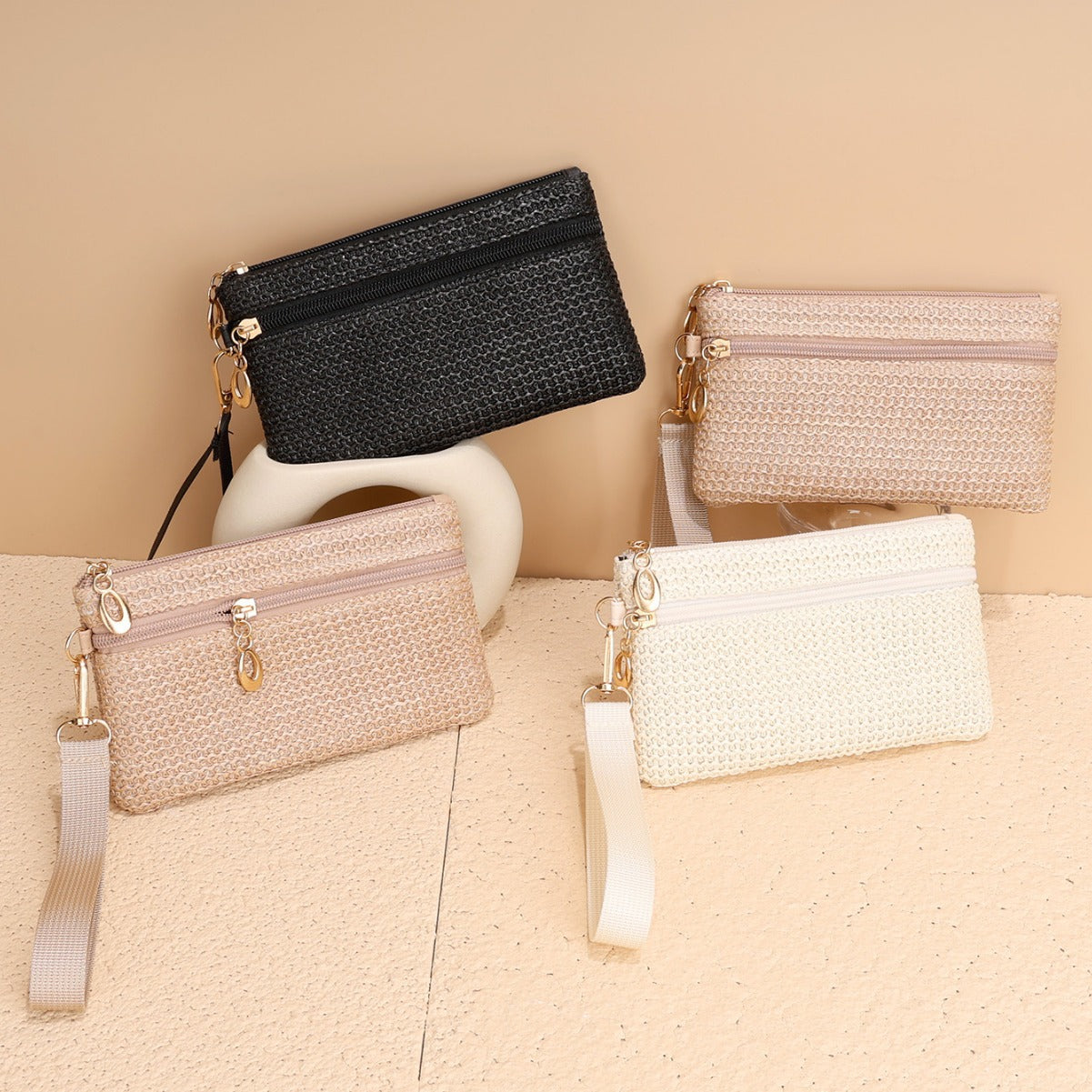 Woven Clutch Storage Buggy Long Double Handbags