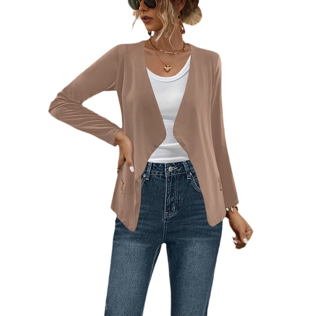 Durable Popular Solid Color Zipper Lapel Jackets
