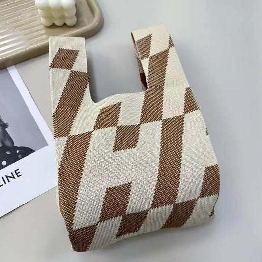Women's Knitted Wool Version Hand Carrying Box Tote Bags