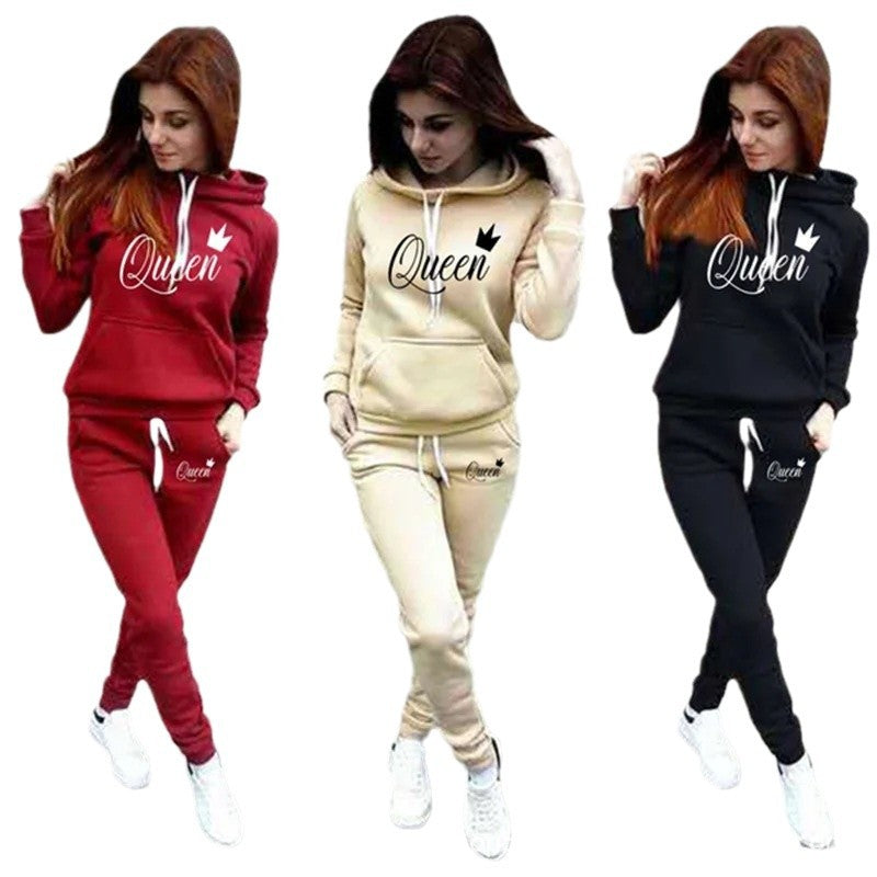 Women's Hooded Slim Fit Printed Korean Fashion Casual Suit