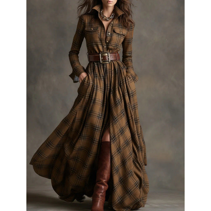 Women's Large French Retro Grid Slim Irregular Skirts