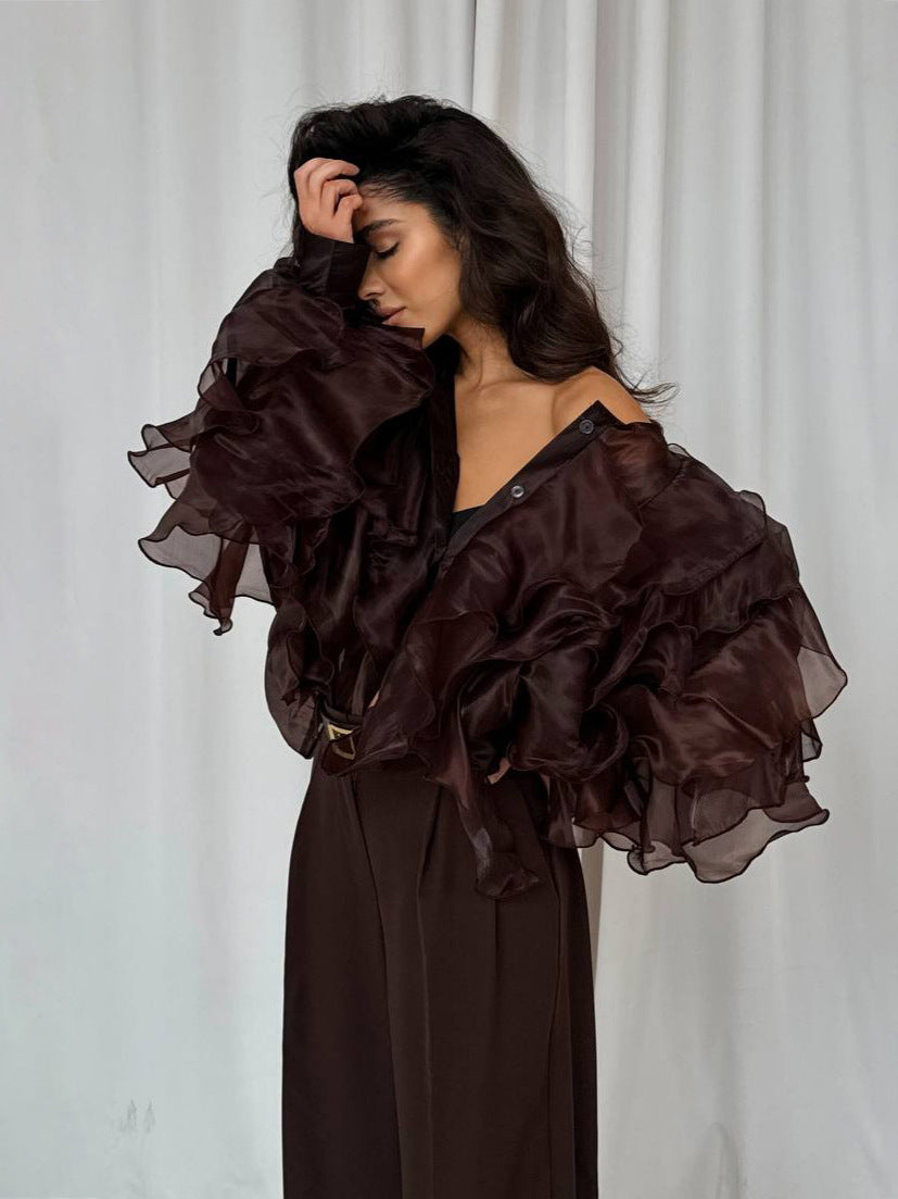 Women's Tulle Three-dimensional Design Sense Irregular Shirt Blouses