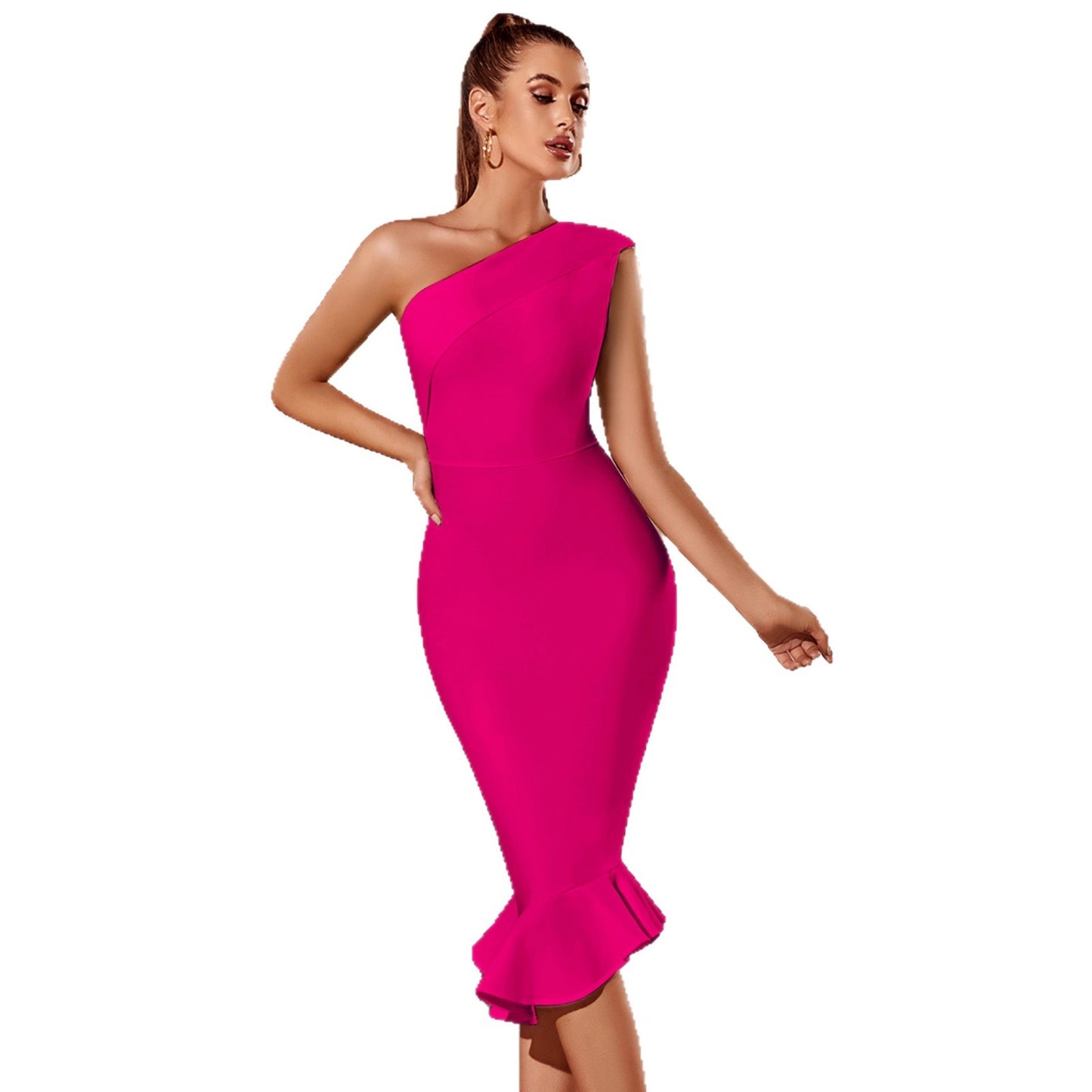 Women's Shoulder Ruffles Slim Fit Fishtail Gown Clothing