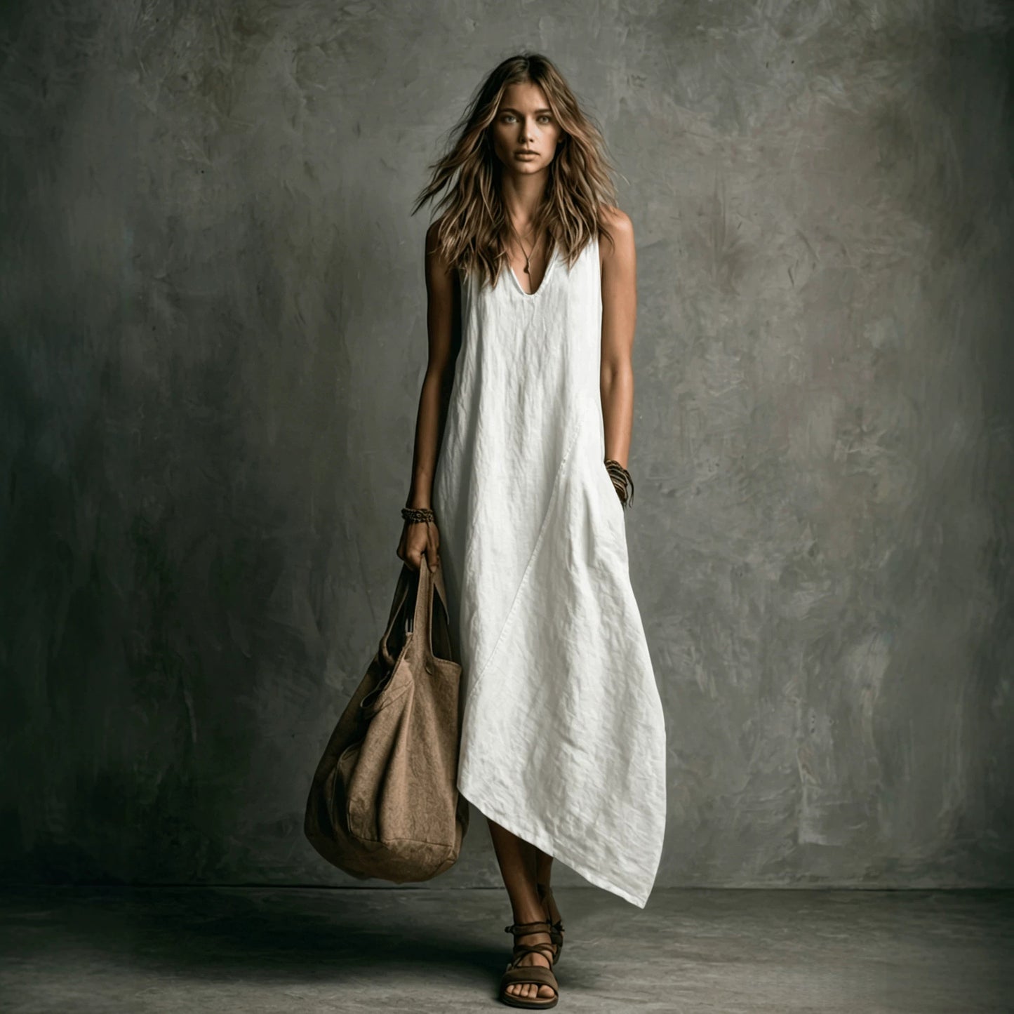 Summer Fashion Stitching Sleeveless Pocket Vacation Dress