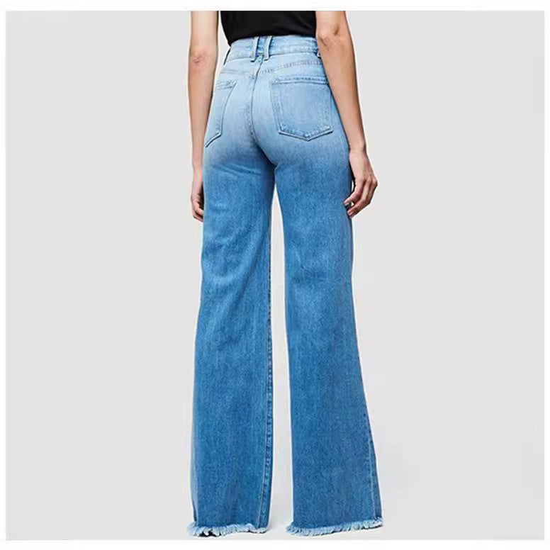 Retro Wide Leg Straight Washed Denim Pants