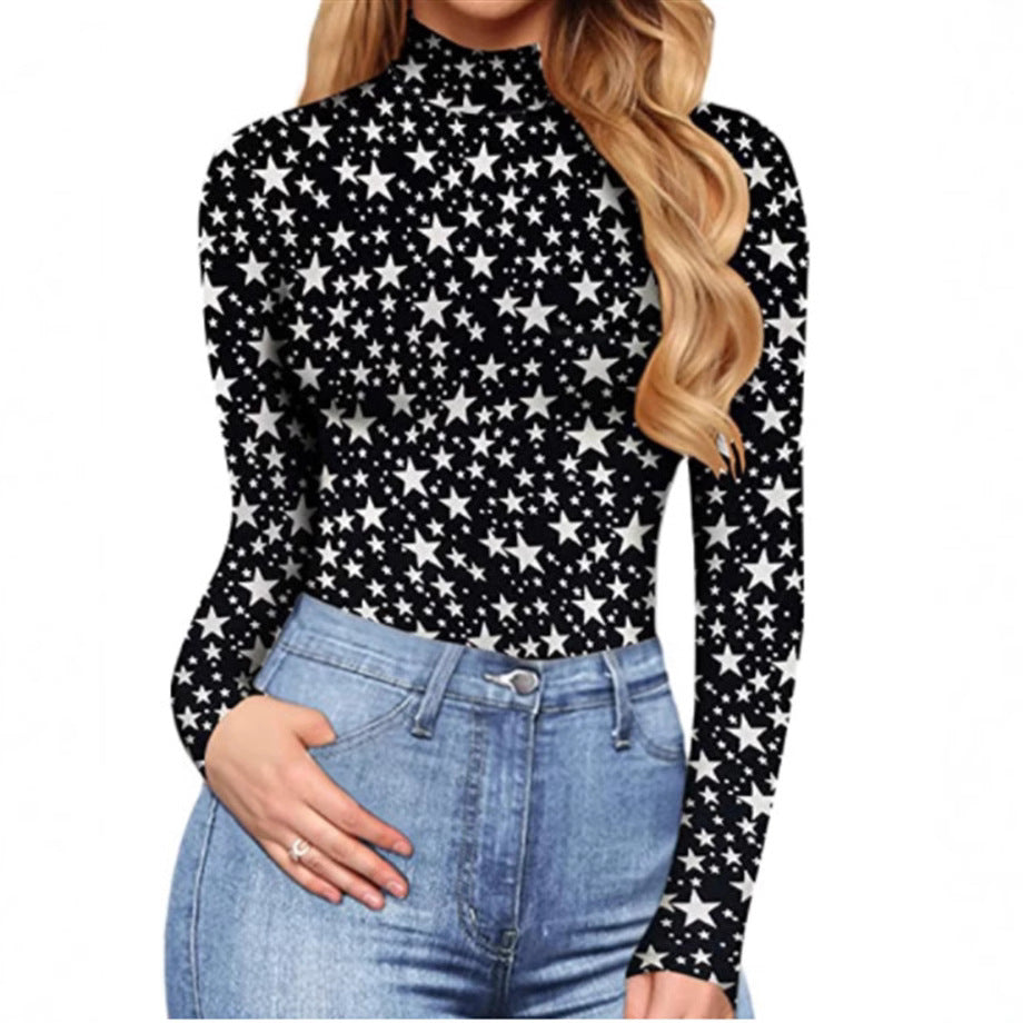 Women's Casual Bottoming Long Sleeve Tight Leopard Women's Jumpsuit/clothing