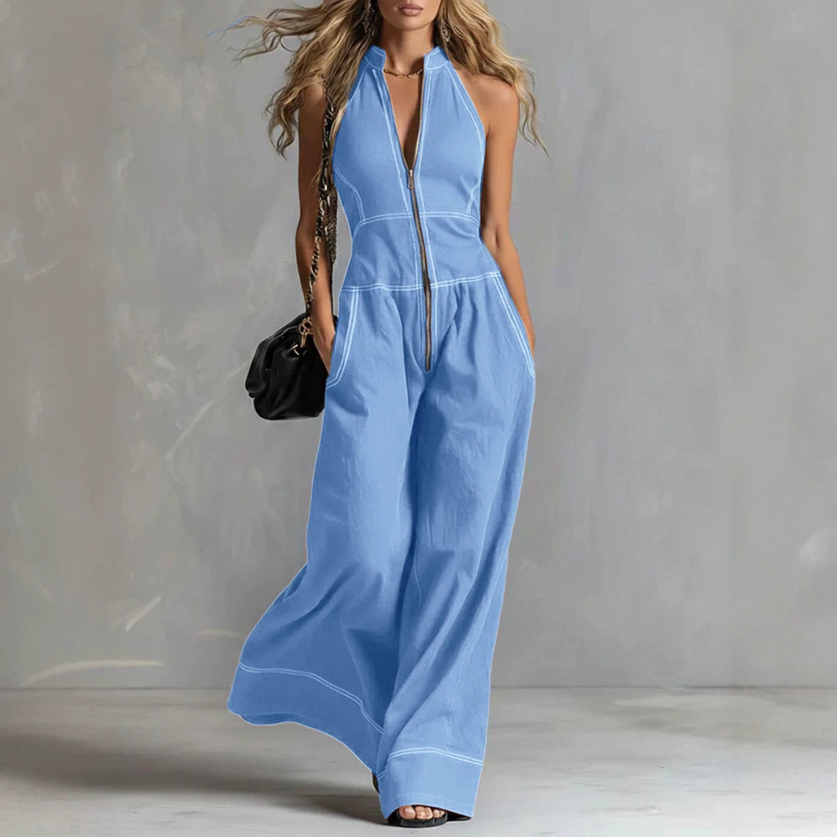 Women's Stand Collar Sleeveless Casual Loose Commuter Women's Jumpsuit/clothing