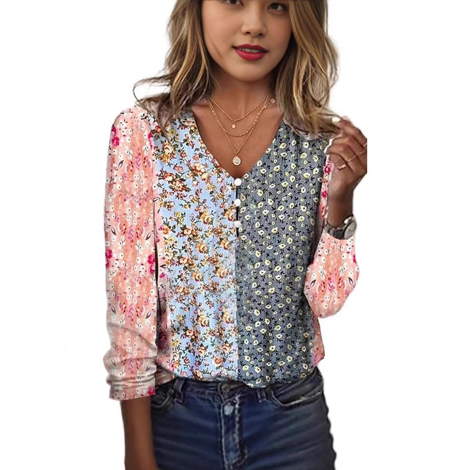 Starry Sky Pearl Button Long Sleeve Women's T-shirt