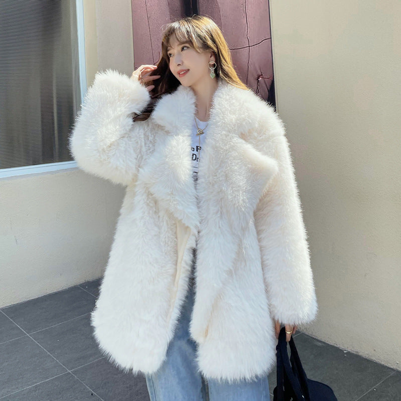 Fur Imitation Tuscan Mid-length Lapel Stitching Coats