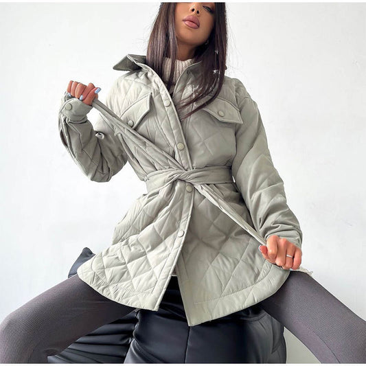 Women's Long Breasted Lapel Loose Warm Rhombus Coats