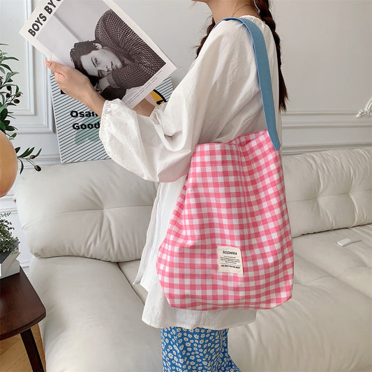 Canvas Female Check One College Art Shoulder Bags