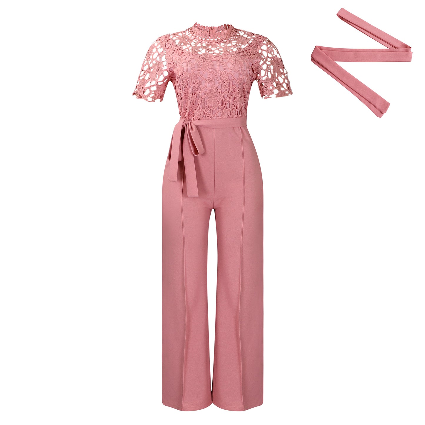 Women's Lace Cutout Sleeve High Waist With Pants