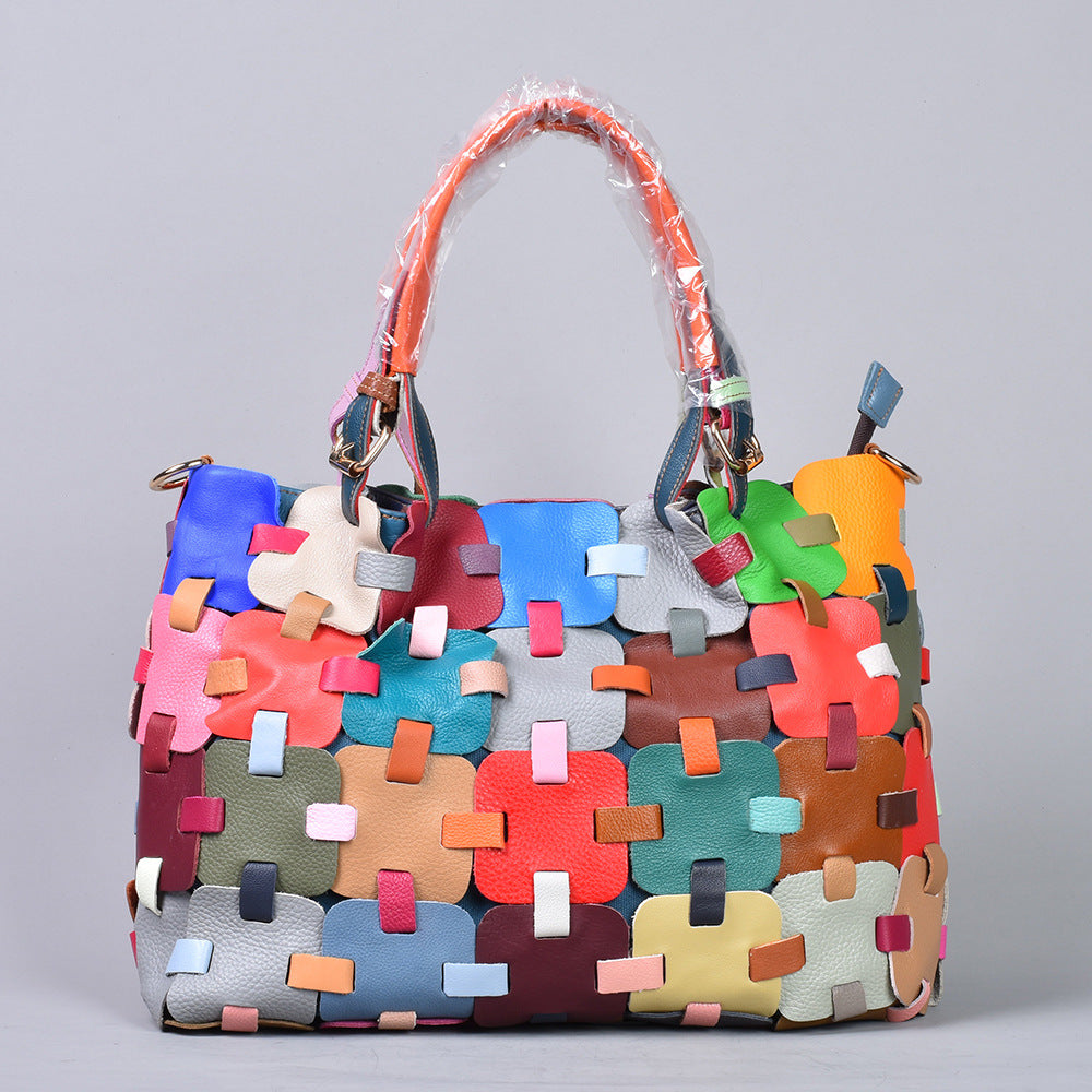 Genuine Leather Cowhide Ethnic Style Color Handbags