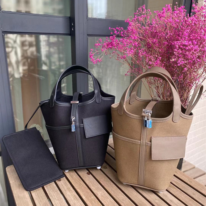 Attractive Canvas Vegetable Basket Pocket Fashion Bucket Bags