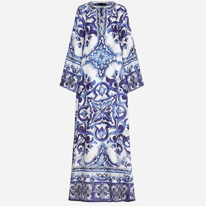 Women's Porcelain Printed Dress Summer Seaside Holiday Dresses