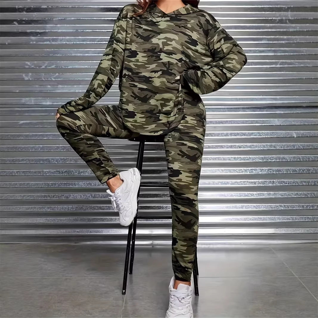 Women's Set Hooded Sweatshirt Tights Camouflage Two-piece Fashion Casual Suit