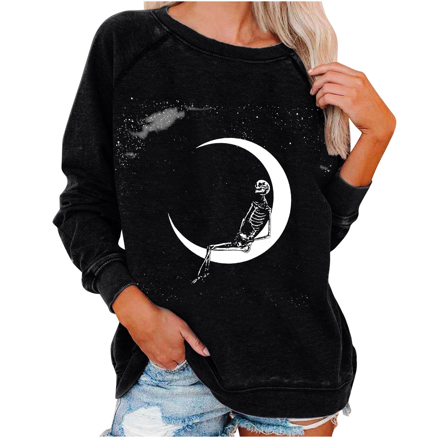 Women's Winter Loose Halloween Skull Funny Printed Women's Sweater, Sweater