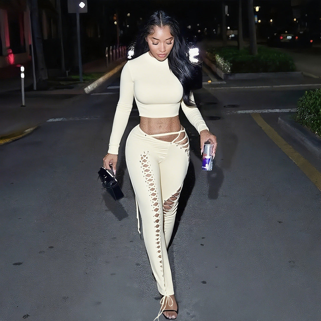 Women's Sexy Cutout Tight Trousers Two-piece Set Suits