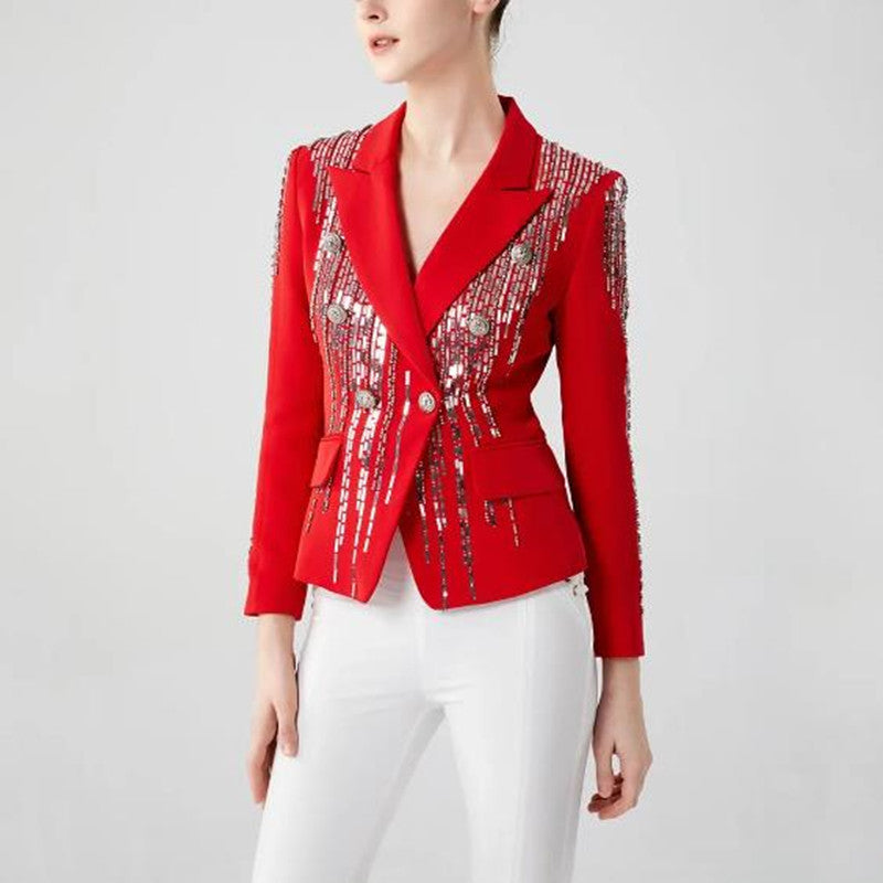 Women's Sequins Handmade Beaded Double-breasted Light Luxury Blazers