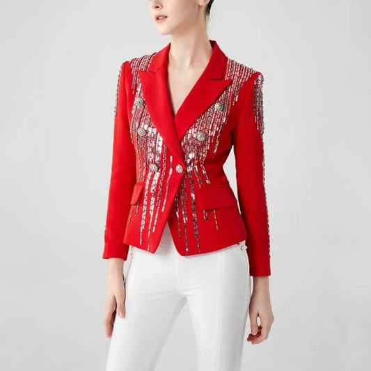 Women's Sequins Handmade Beaded Double-breasted Light Luxury Blazers