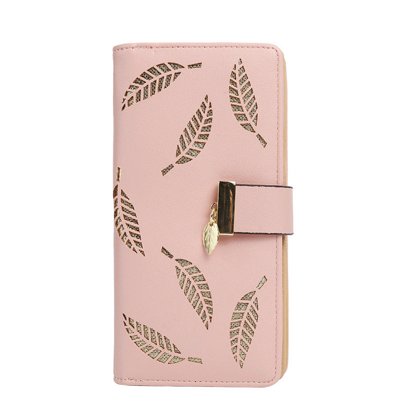 Women's Classic Leaf Hollow Design Material Zipper Ladies Wallets