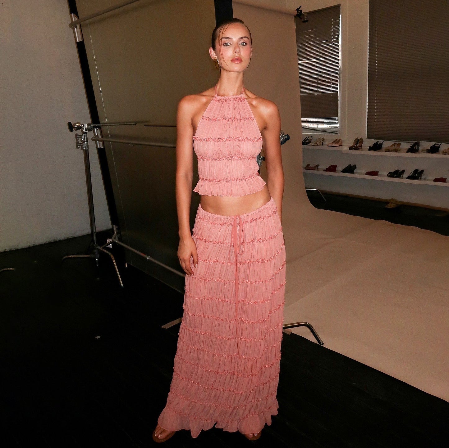 Wooden Ear Chiffon Pleated Dress Two-piece Suits