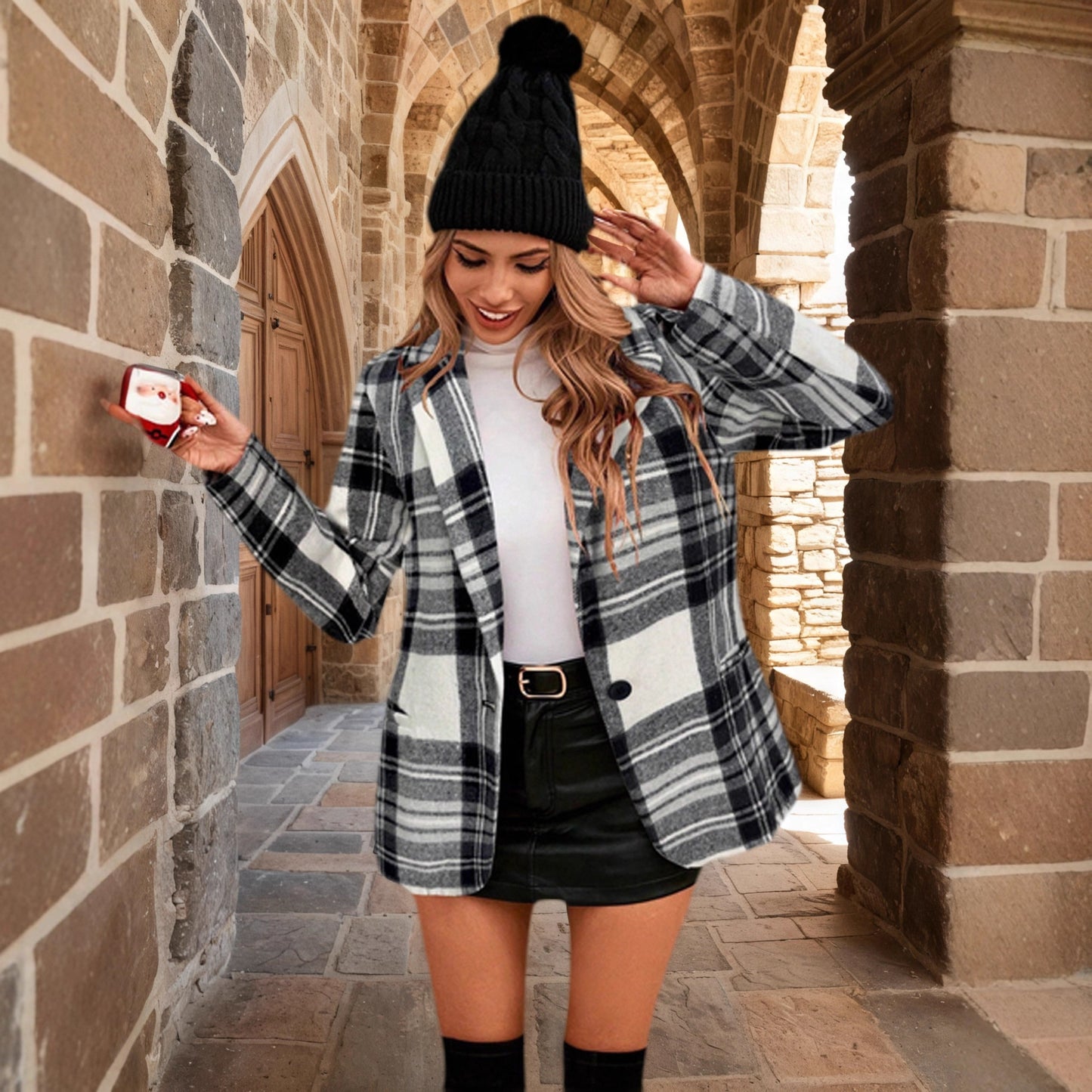 Loose Casual Long Sleeves Christmas Plaid Blazers