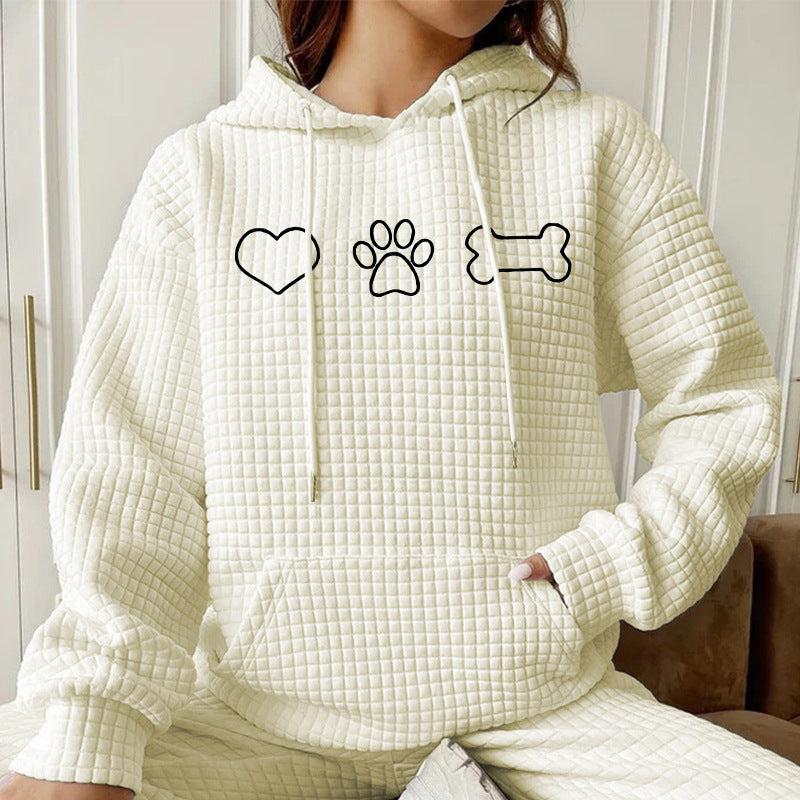 Women's Love Paw Print Pullover Hooded Waffle Women's Sweater, Sweater