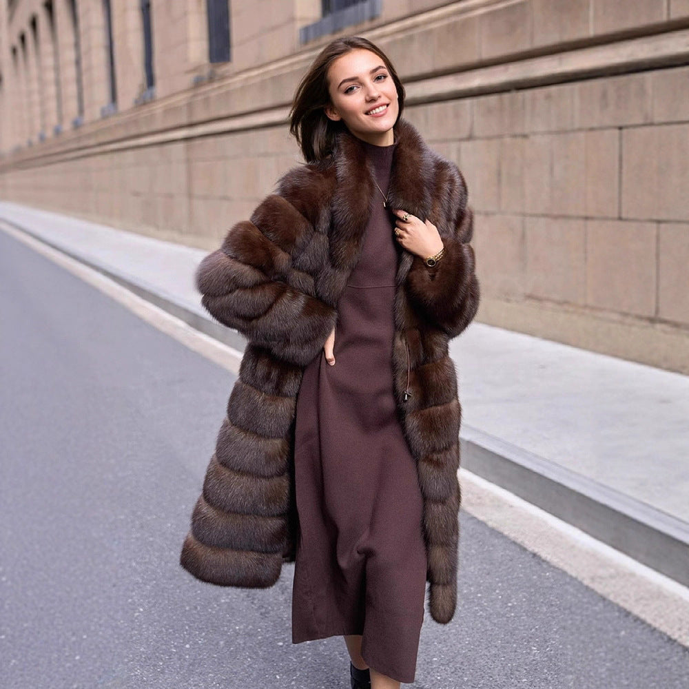 Women's Russia Zibeline Fur Stand Collar Farmer Color Coats